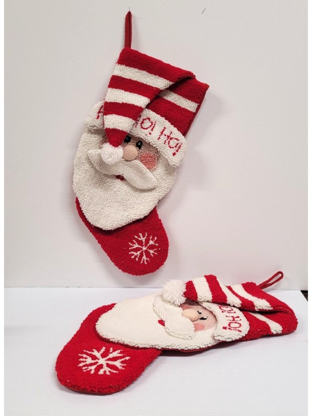 Christmas 3D Hooked Set 2 Stocking Santa Claus 3D Hooked 19" T New Hanging